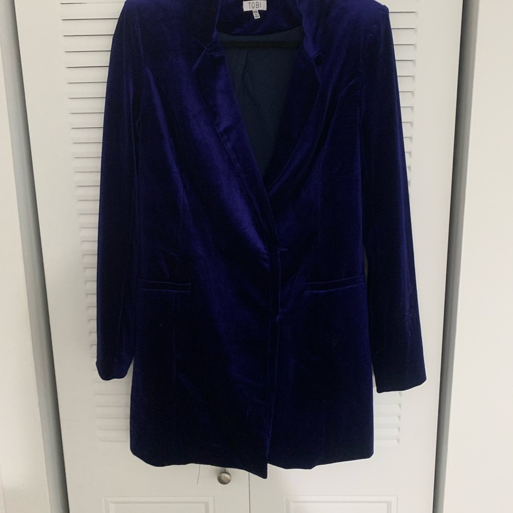Tobi Blue Velvet Tuxedo Dress